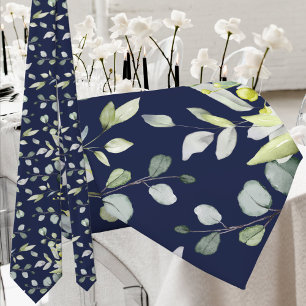 Deep Navy Eucalyptus Greenery Bröllop Neck Tie Slips