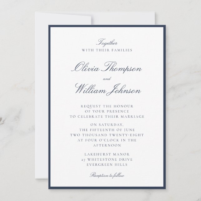 Deep Navy Framed Wedding Invitation Inbjudningar (Framsida)