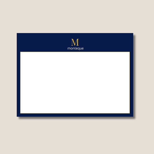 Deep Navy Gold Monogram Personalized Name Luxury  Anteckningskort (Skapare uppladdad)