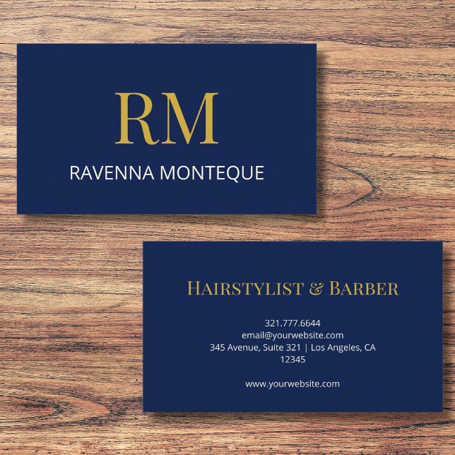 Deep Navy Gold Monogram Personalized Name Luxury  Visitkort (Skapare uppladdad)