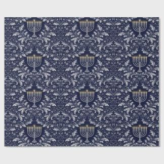 Deep Navy Menorah William Morris Pattern Presentpapper
