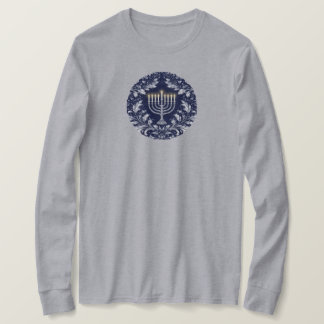 Deep Navy Menorah William Morris Pattern T Shirt