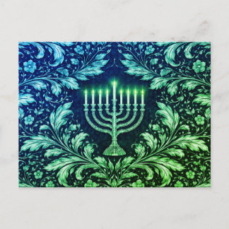 Deep Navy Menorah William Morris Pattern Vykort