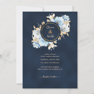 Deep Navy och Ice Blue Bröllop Inbjudningar