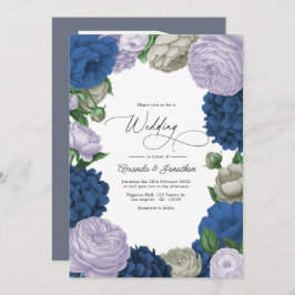 Deep Navy, Soft Lilac & Cloud Gray Floral Wedding Inbjudningar