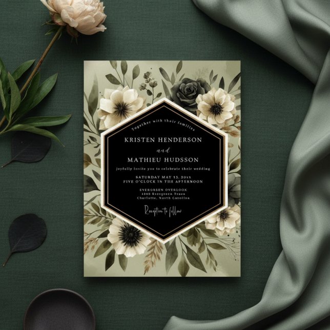 Deep Olive Botanical Romance Wedding Inbjudningar (Skapare uppladdad)