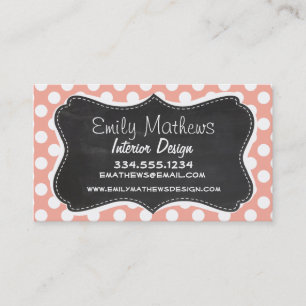 Deep Peach Polka dots; Chalkboard Visitkort