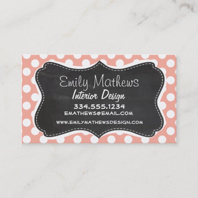 Deep Peach Polka dots; Chalkboard Visitkort (Framsida)