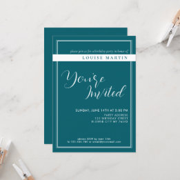 Deep Petrol Anpassningsbar Birthday bjudande Inbjudningar