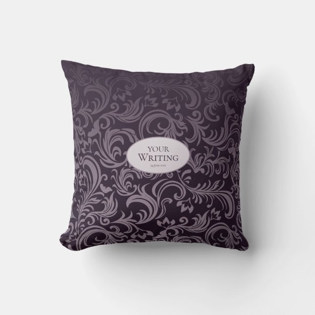 Deep Plum Damask Personalized Kudde (Framsida)