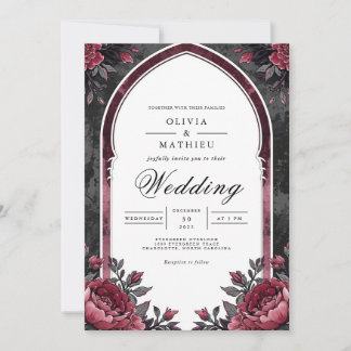 Deep Plum Floral Archway Wedding Inbjudningar