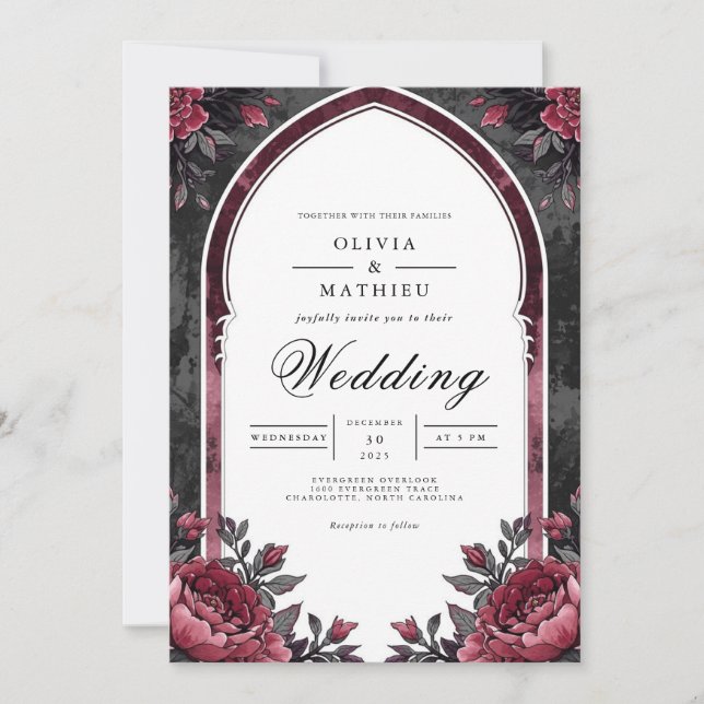 Deep Plum Floral Archway Wedding Inbjudningar (Framsida)