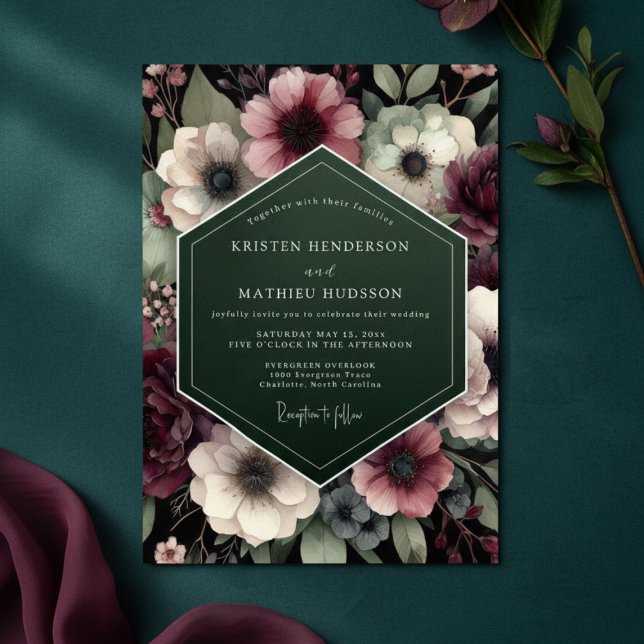 Deep Plum Floral Enchantment Wedding Inbjudningar (Skapare uppladdad)