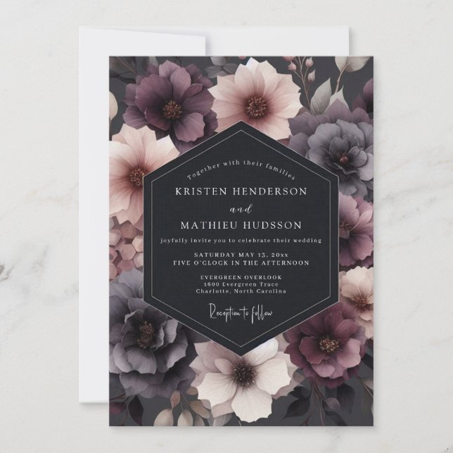 Deep Plum Floral Romance Wedding Inbjudningar (Framsida)