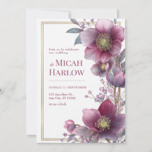 Deep Plum Hellebore Botanical Gold Frame Wedding
