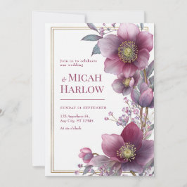 Deep Plum Hellebore Botanical Gold Frame Wedding Inbjudningar
