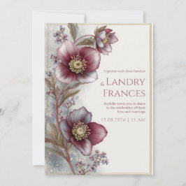 Deep Plum Hellebore Gold Glitter Frame Wedding Inbjudningar