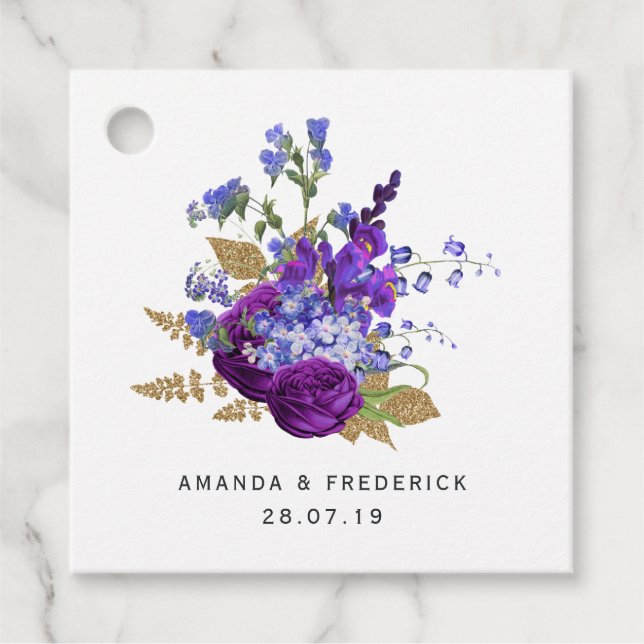 Deep Plum Lila och Guld Bröllop Gåvor Etiketter (Framsida)