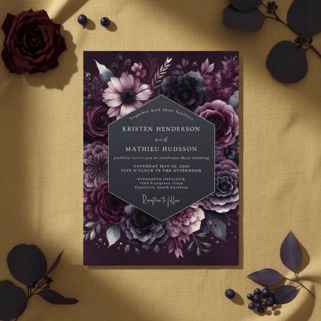 Deep Plum Moody Bloom Wedding Inbjudningar (Skapare uppladdad)