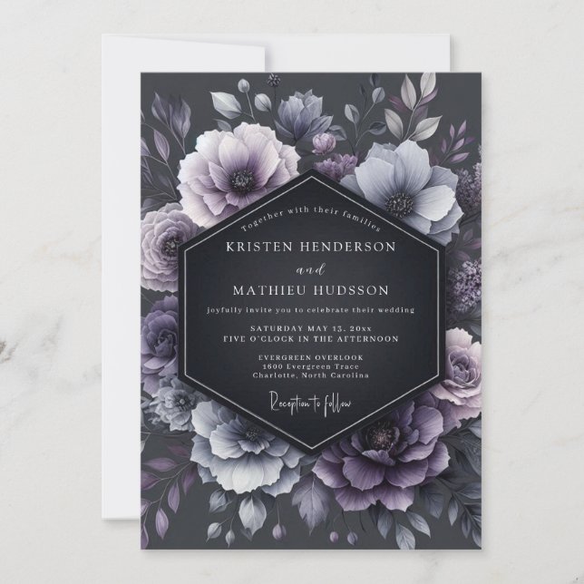 Deep Plum Moody Floral Wedding Inbjudningar (Framsida)