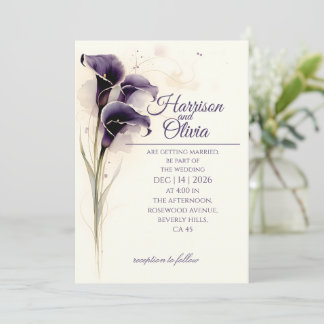 Deep Purple Calla Lily watercolor Floral Wedding Inbjudningar