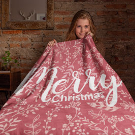 Deep Raspberry Boho Blommigt Feather jul Fleecefilt