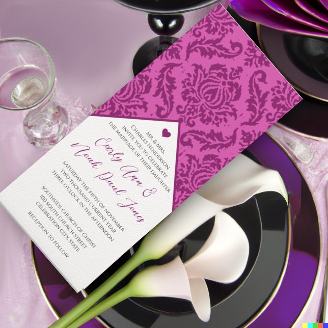 Deep Raspberry Damask Swirls bröllopsinbjudan Inbjudningar (Skapare uppladdad)