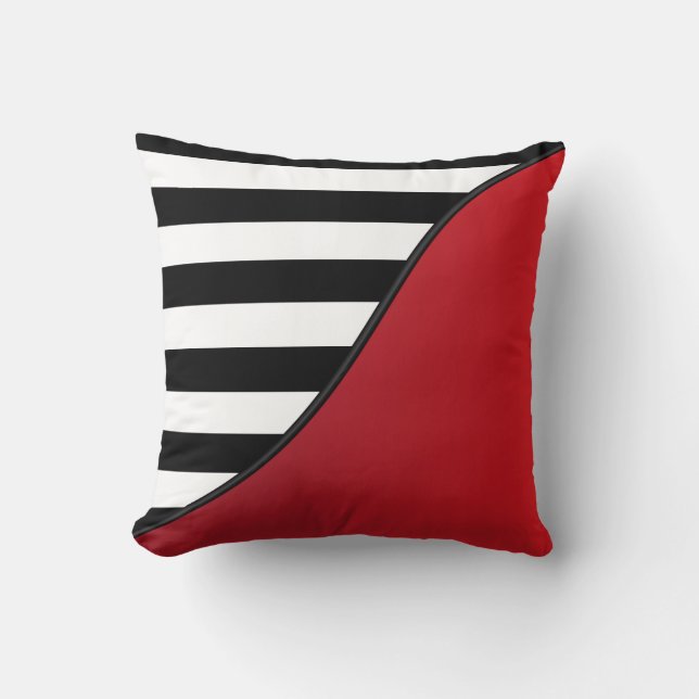 Deep Red and Black and White Rand Reversible Kudde (Framsida)