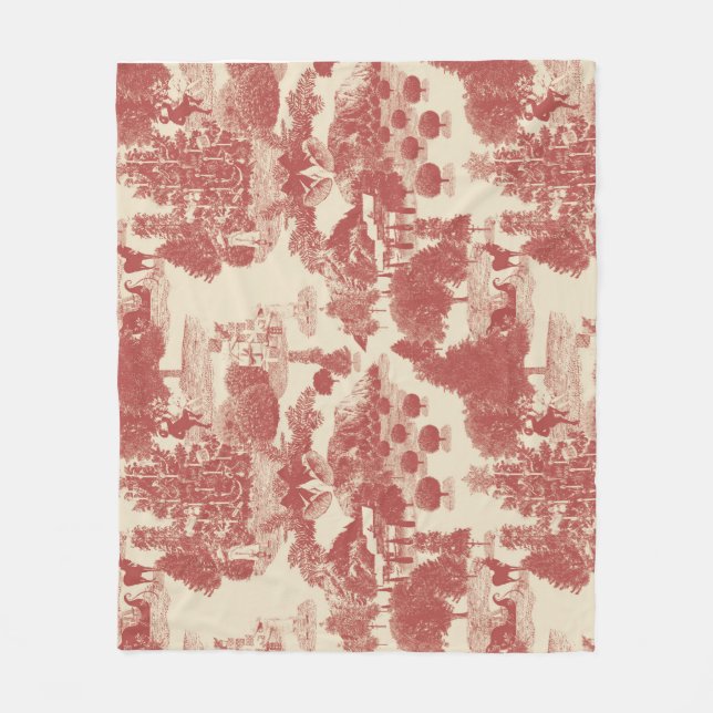 Deep Red and Cream God Jul Winter Wonderland Fleecefilt (Framsidan)