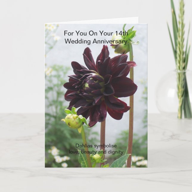 Deep Red Black Dahlia 14:e Bröllop-årsdagen Kort (Framsida)