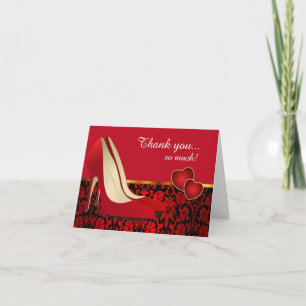 Deep Red, Black Damask och Red Pumps Tack Kort