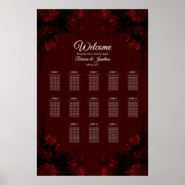 Deep Red Blommigt Elegant Gothic Bröllop Poster