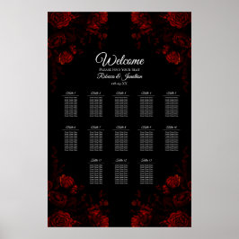 Deep Red Blommigt Elegant Gothic Bröllop Poster