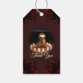 Deep Red Blommigt Elegant Gothic Bröllop Presentetikett