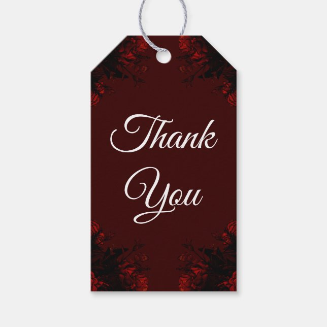 Deep Red Blommigt Elegant Gothic Bröllop Presentetikett (Framsidan)