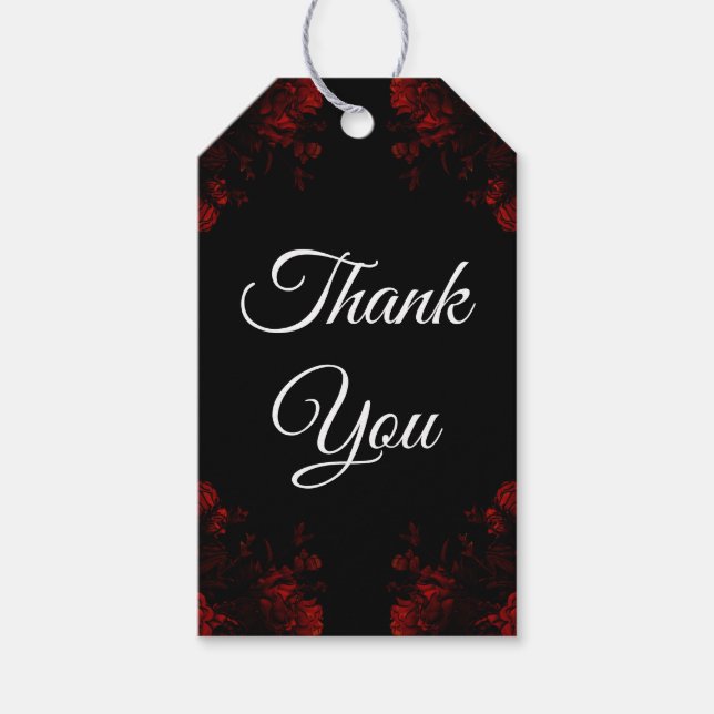 Deep Red Blommigt Elegant Gothic Bröllop Presentetikett (Framsidan)