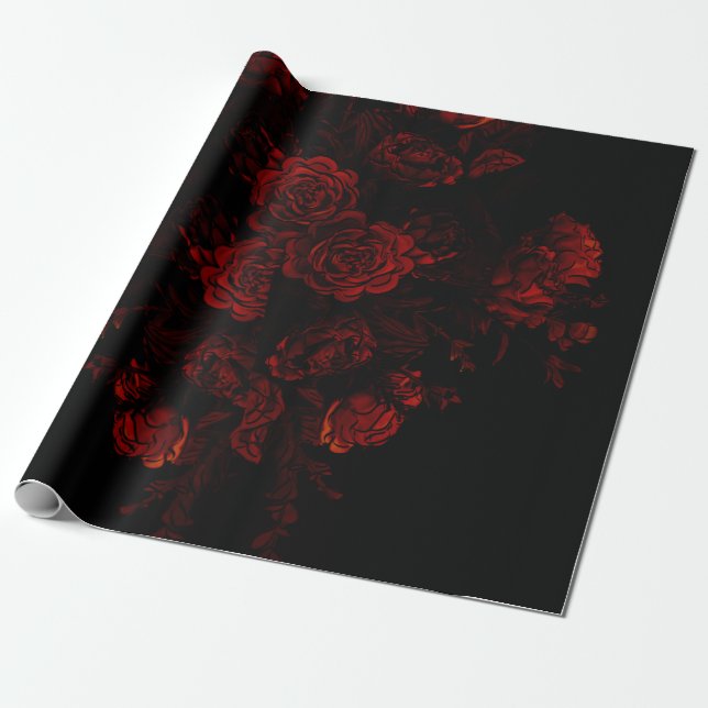 Deep Red Blommigt Elegant Gothic Bröllop Presentpapper (Utrullad)