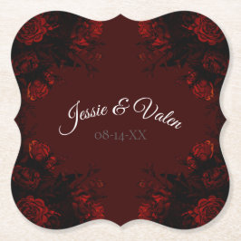 Deep Red Blommigt Elegant Gothic Bröllop Underlägg Papper