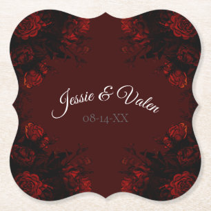 Deep Red Blommigt Elegant Gothic Bröllop Underlägg Papper