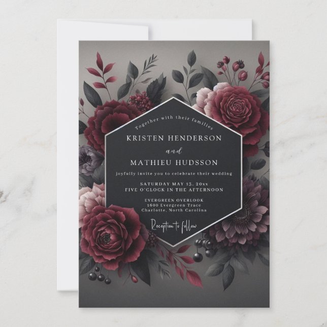 Deep Red Bloom Romance Wedding Inbjudningar (Framsida)
