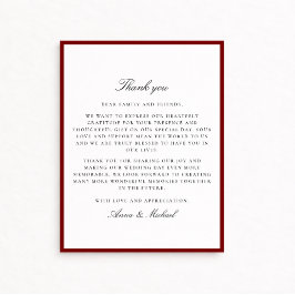 Deep Red Border Wedding Thank You Card Spara Datumet