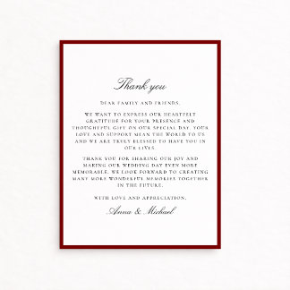 Deep Red Border Wedding Thank You Card Spara Datumet