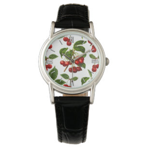 Deep Red Botanical Cherry Print Armbandsur