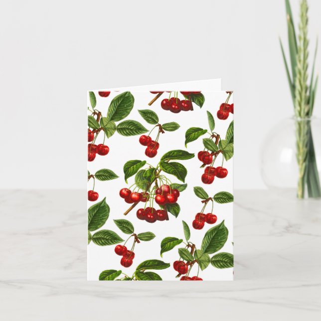 Deep Red Botanical Cherry Print Kort (Framsida)