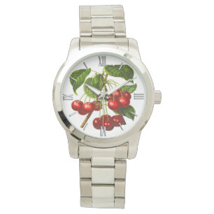 Deep Red Botanical Cherry Print Watch Armbandsur
