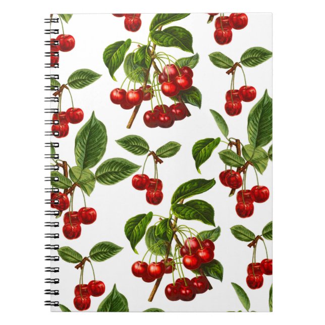 Deep Red Botanical Cherry Skriv ut bärbar dator Anteckningsbok (Framsidan)