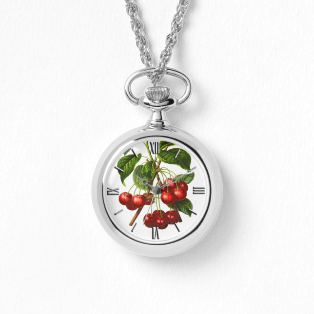 Deep Red Botanical Cherry Skriv ut Wrap Watch Armbandsur (Framsida)