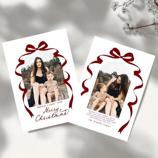 Deep Red Bow Photo God jul Arch Julkort (Skapare uppladdad)