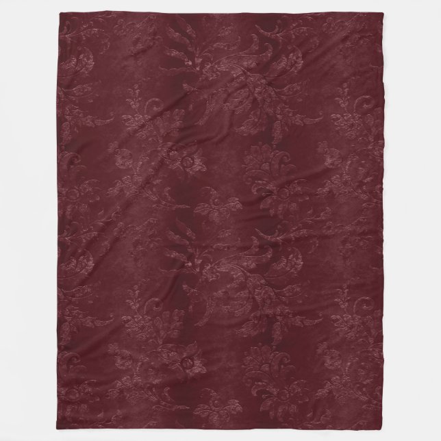 Deep Red Burgundy Floral Christmas Fleecefilt (Framsidan)