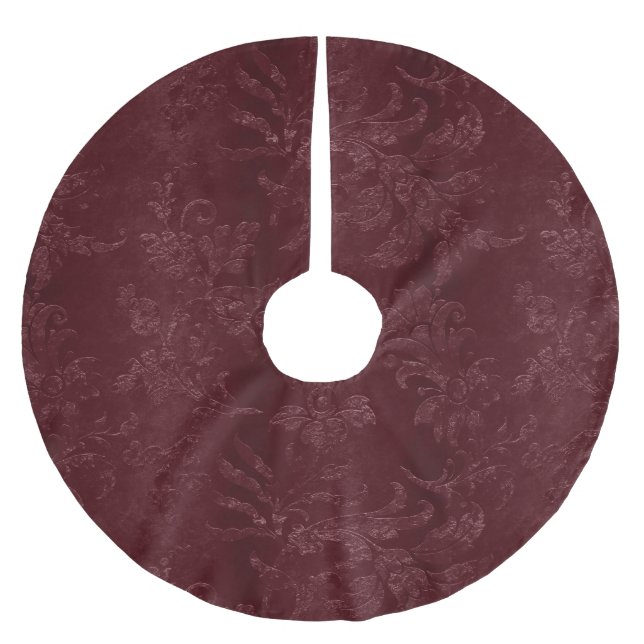 Deep Red Burgundy Floral Christmas Julgransmatta Borstad Polyester (Framsidan)